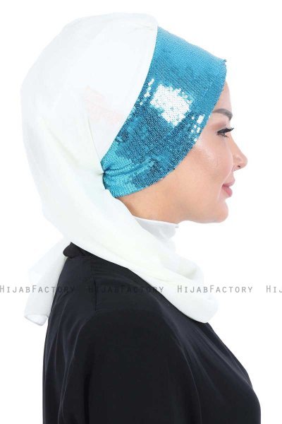 Olga - Offwhite & Blue Chiffon Turban