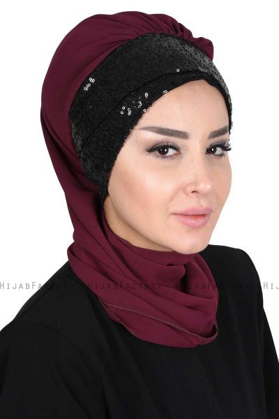 Olga - Plum & Black Chiffon Turban