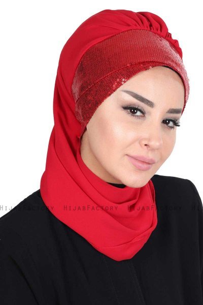 Olga - Red & Red Chiffon Turban
