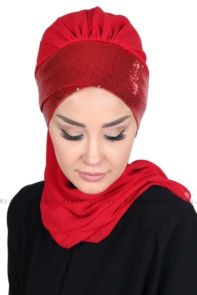 Olga - Red & Red Chiffon Turban