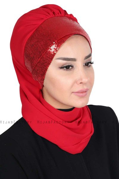Olga - Red & Red Chiffon Turban