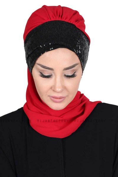 Olga - Red & Black Chiffon Turban