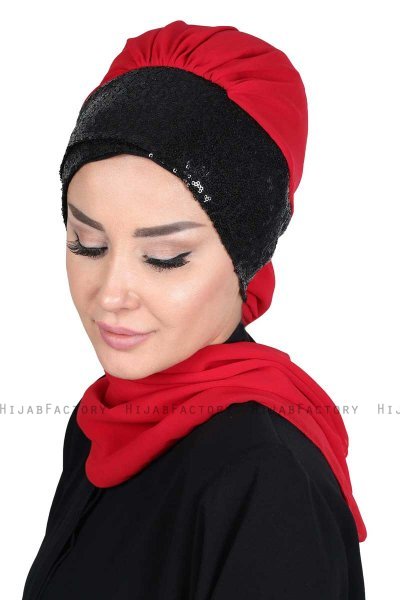 Olga - Red & Black Chiffon Turban