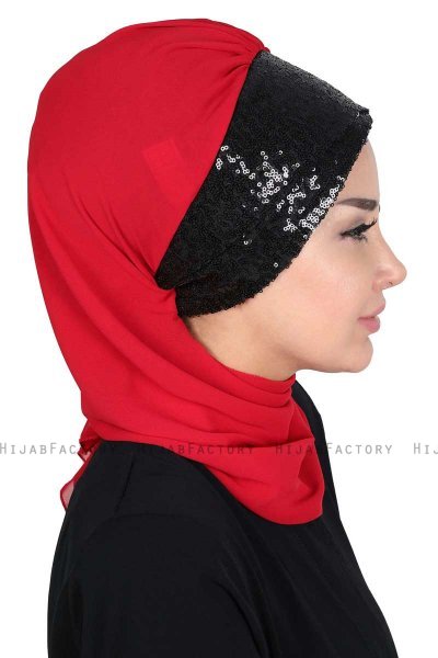 Olga - Red & Black Chiffon Turban