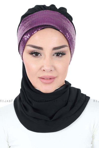 Olga - Black & Fuchsia Chiffon Turban