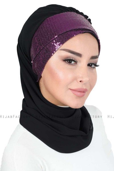 Olga - Black & Fuchsia Chiffon Turban