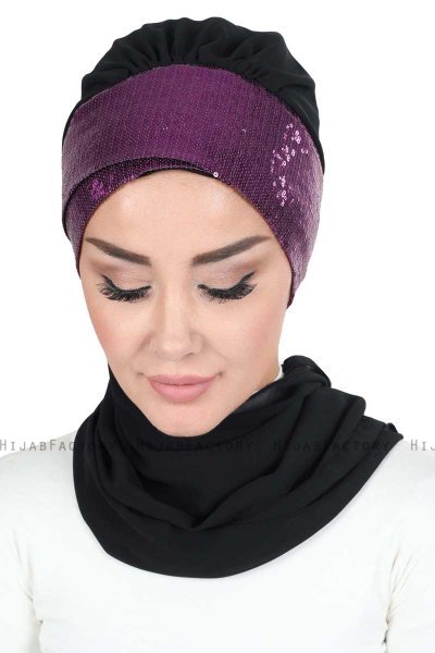 Olga - Black & Fuchsia Chiffon Turban