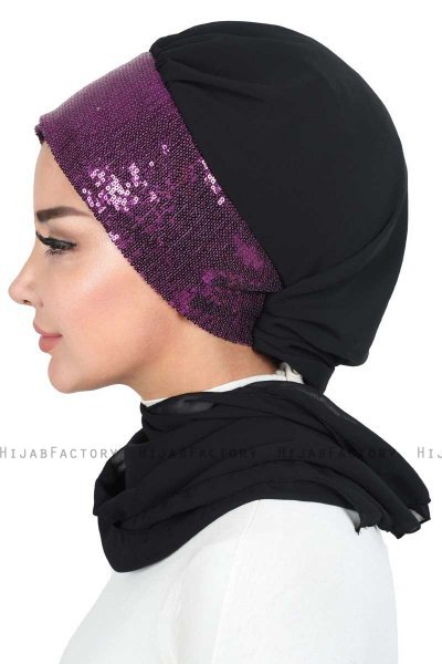 Olga - Black & Fuchsia Chiffon Turban
