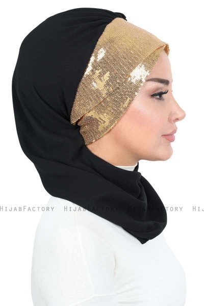Olga - Black & Gold Chiffon Turban