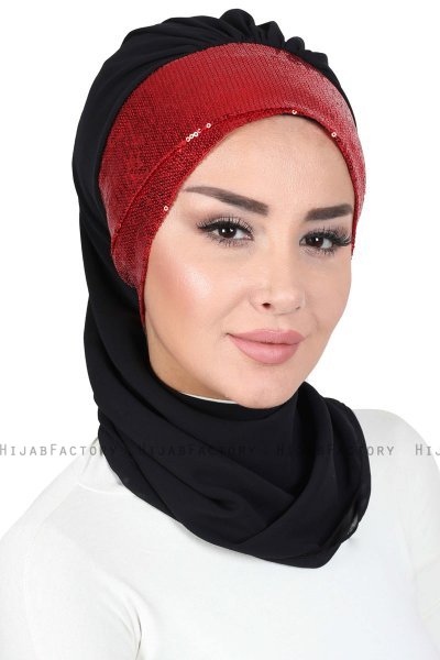 Olga - Black & Red Chiffon Turban