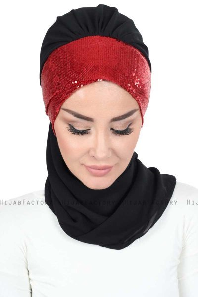 Olga - Black & Red Chiffon Turban