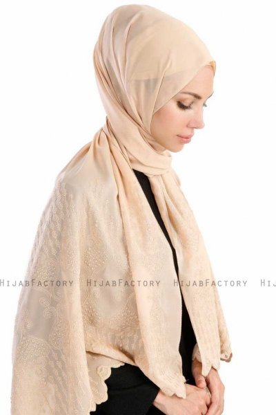 Özlem Beige Hijab Sjal Madame Polo 130007-4