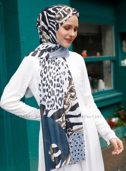 Pariza - Navy Blue Patterned Hijab