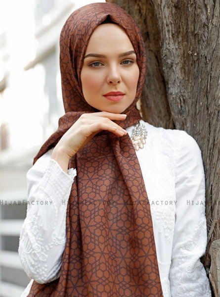 Pareesa - Brown Patterned Hijab - Sal Evi