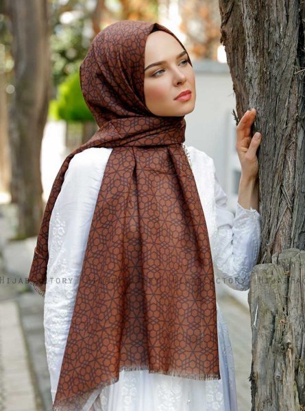 Pareesa - Brown Patterned Hijab - Sal Evi
