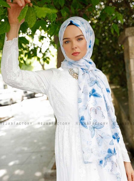 Parwin - Blue Patterned Hijab - Sal Evi