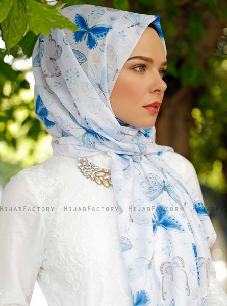 Parwin - Blue Patterned Hijab - Sal Evi