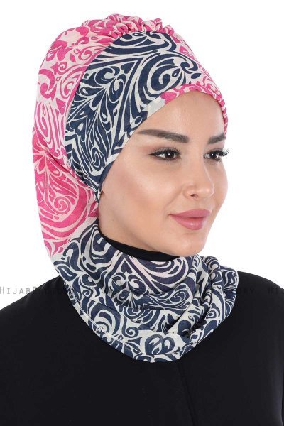 Regina - Navy Blue & Fuchsia Chiffon Turban