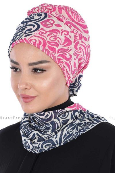 Regina - Navy Blue & Fuchsia Chiffon Turban