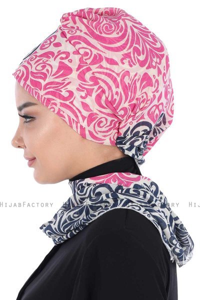 Regina - Navy Blue & Fuchsia Chiffon Turban