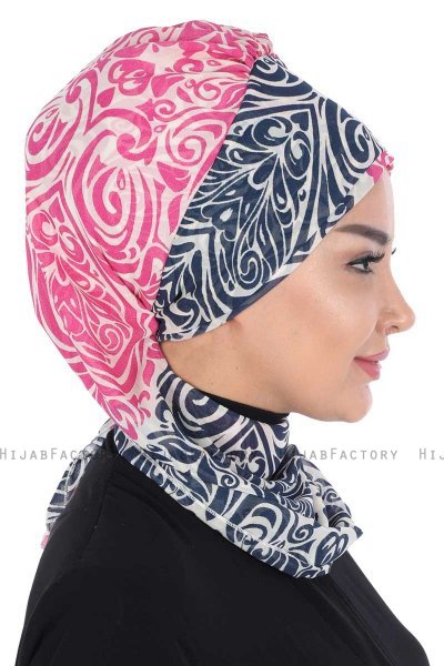 Regina - Navy Blue & Fuchsia Chiffon Turban