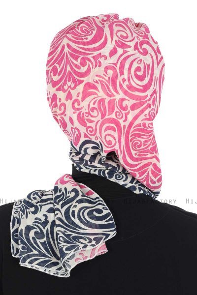Regina - Navy Blue & Fuchsia Chiffon Turban