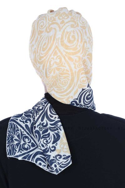 Regina - Navy Blue & Yellow Chiffon Turban