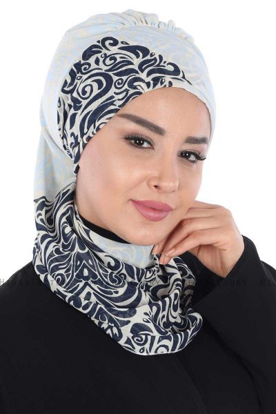 Regina - Navy Blue & Light Blue Chiffon Turban