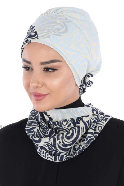 Regina - Navy Blue & Light Blue Chiffon Turban