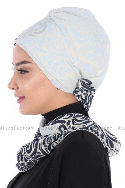 Regina - Navy Blue & Light Blue Chiffon Turban