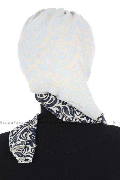 Regina - Navy Blue & Light Blue Chiffon Turban