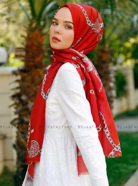 Sameira - Red Patterned Hijab - Sal Evi
