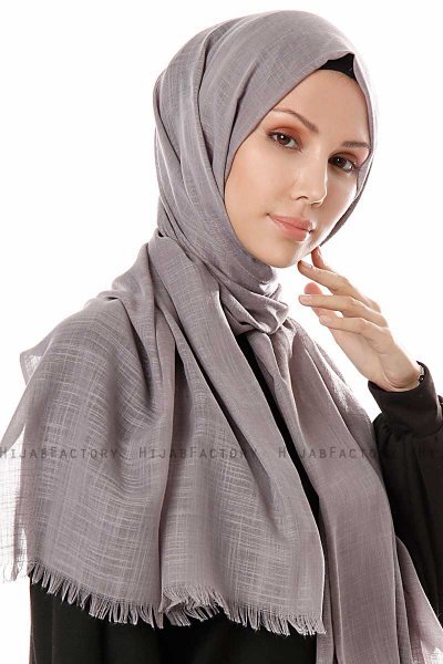 Selma - Dark Grey Plain Color Hijab - Gülsoy