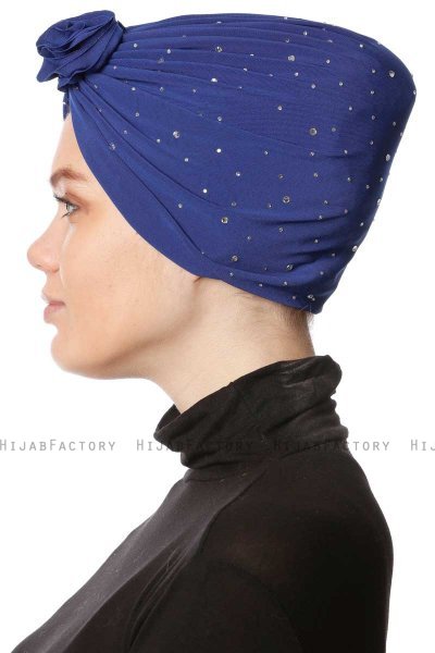 Shereen - Blue Crepe Chiffon Turban - Sehr-i Sal