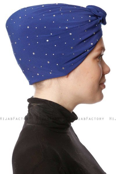 Shereen - Blue Crepe Chiffon Turban - Sehr-i Sal
