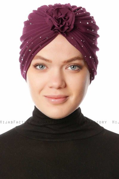 Shereen - Purple Crepe Chiffon Turban - Sehr-i Sal