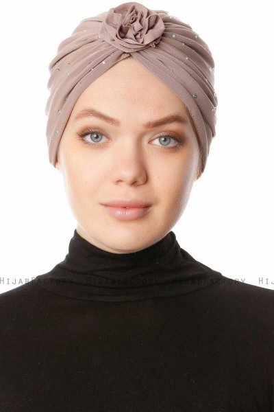 Shereen - Light Taupe Crepe Chiffon Turban - Sehr-i Sal
