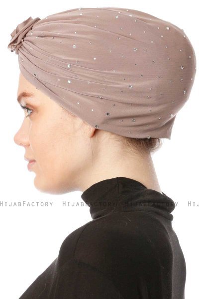 Shereen - Light Taupe Crepe Chiffon Turban - Sehr-i Sal