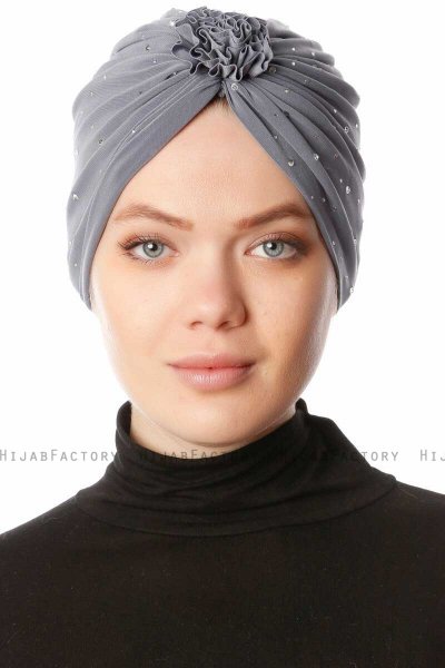 Shereen - Dark Grey Crepe Chiffon Turban - Sehr-i Sal