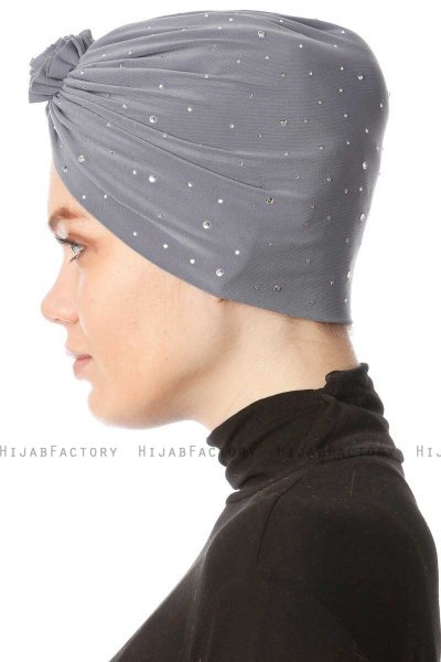 Shereen - Dark Grey Crepe Chiffon Turban - Sehr-i Sal