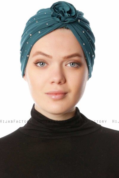 Shereen - Dark Green Crepe Chiffon Turban - Sehr-i Sal