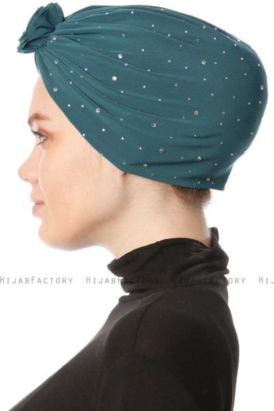 Shereen - Dark Green Crepe Chiffon Turban - Sehr-i Sal