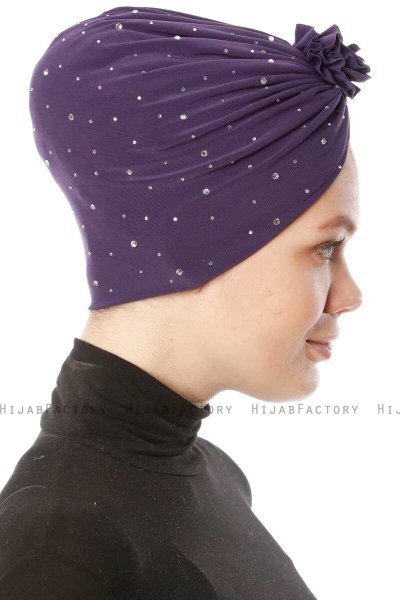Shereen - Dark Purple Crepe Chiffon Turban - Sehr-i Sal