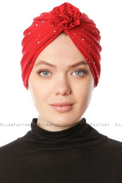 Shereen - Red Crepe Chiffon Turban - Sehr-i Sal