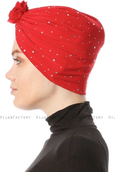 Shereen - Red Crepe Chiffon Turban - Sehr-i Sal