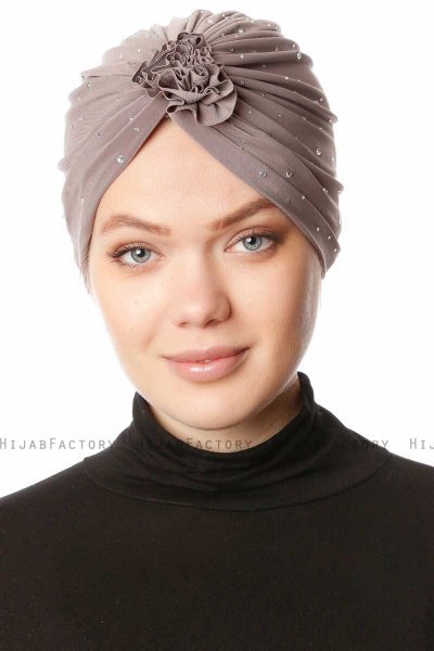 Shereen - Taupe Crepe Chiffon Turban - Sehr-i Sal