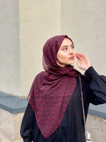 Shilan - Bordeaux Patterned Crepe Hijab - Mirach