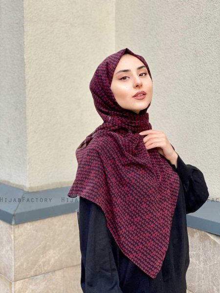 Shilan - Bordeaux Patterned Crepe Hijab - Mirach