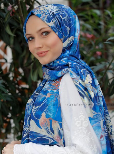 Yumna - Navy Blue Patterned Hijab
