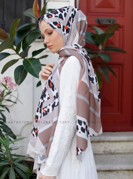Yumna - Light Brown Patterned Hijab